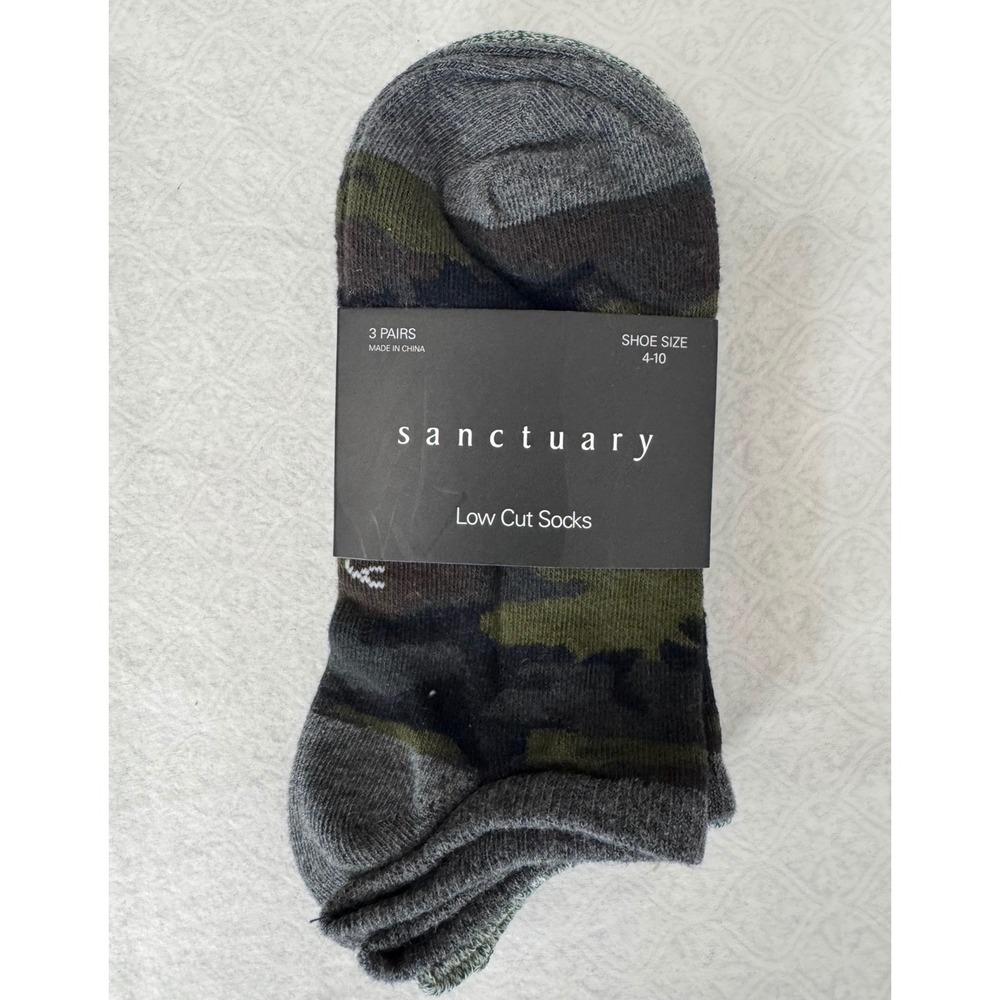 Sanctuary Mens Womens 3 Pack Low Cut Socks Camo Green Grey Black New - Picture 2 of 3